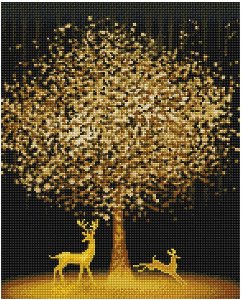 DIY 보석십자수 액자형 황금나무와 꽃사슴 40x50cm