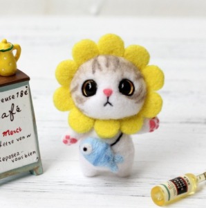 DIY 양모펠트 노란꽃 고양이