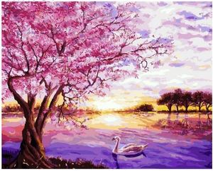 명화그리기-벚꽃 호수 40×50cm